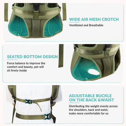 Lukovee Dog Backpack Carrier, Legs Out Easy-fit Dog Front Carrier for Small Medium Dogs, Adjustable Hands Free Dog Chest Carrier for Hiking Cycling (Green,X-Large)