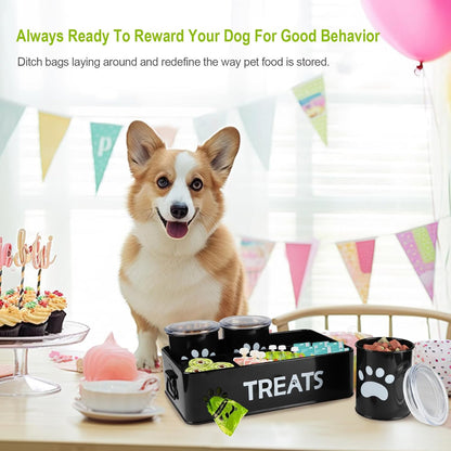 28oz Metal Dog Treat Container Set of 3,Dog Treat Jars with Airtight Lids,Cat Treat Jar,Dog Treat Canister for Countertop,Coated Galvanized Steel Dog Treats Station-Black