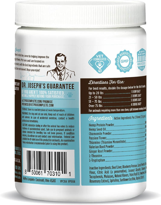 VetPro Advanced Calming Aid, Dog Anxiety Treats, Enhanced with Organic Hemp Seed Oil, Veterinarian Formulated Dog Calming Treats