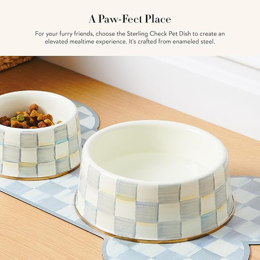 MACKENZIE-CHILDS Pet Bowl, Cute Cat and Dog Bowl for Food and Water, Gray-and-White Sterling Check, Large