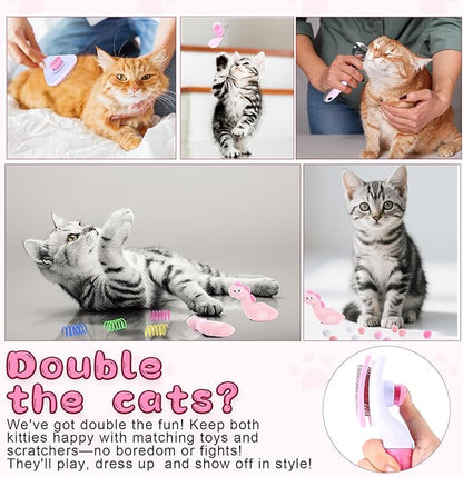 Eccliy 35 Pcs Kitten Starter Kit for 2 Indoor Kittens Essentials Including Carriers, Litter Boxes, Mats, Collars, Beds, Scratch Pad, Bowls, Toys Accessories Cat Welcome Gift Foster Adopt Supplies