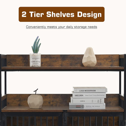 MCombo Furniture Style Dog Crate with Storage Shelves, Heavy Duty Wooden Dog Cage End Table, Triple Doors Pet House Indoor, 1368 (Brown)