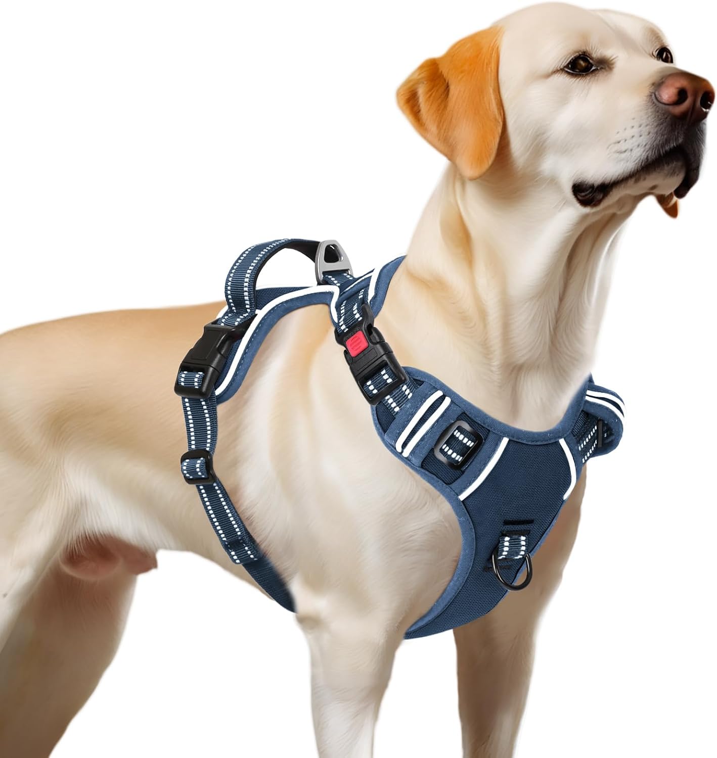Timos Dog Harness Large Sized, No Pull Pet Harness with Neck Lockable Snap,No Choke Front Clip Dog Reflective Vest,Adjustable Metal Rings 3 Buckles,Easy Control Handle for Large Dogs Royal Blue L