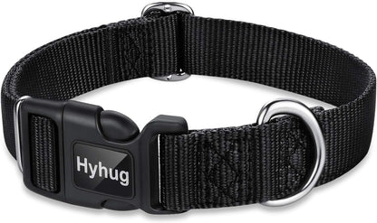 Hyhug Dog Collar for Large Dogs, Heavy Duty Black| Quick Release Nylon Buckle Collar, Adjustable & Durable Pet Supplies for Boy & Girl Dogs (Large, Black)