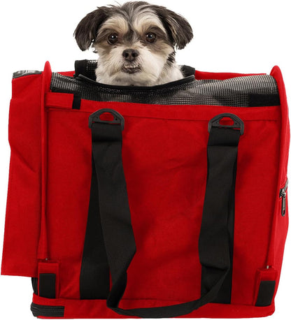 SturdiBag Pro 2.0 Pet Travel Carrier for Cats and Dogs | Soft Sided Pet Carrier Bag with Safety Clips and Seatbelt Straps for Airplane or Car Travel | Cube, Red - Pawvie
