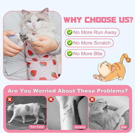 Supet Cat Wrap for Cutting Nails, 2025 Self-Adherent Cat Grooming Wrap, Anti-Escape Calming Cat Swaddle Wrap for Medicine, Nail Clipping, Teeth Brushing, Ear Cleaning