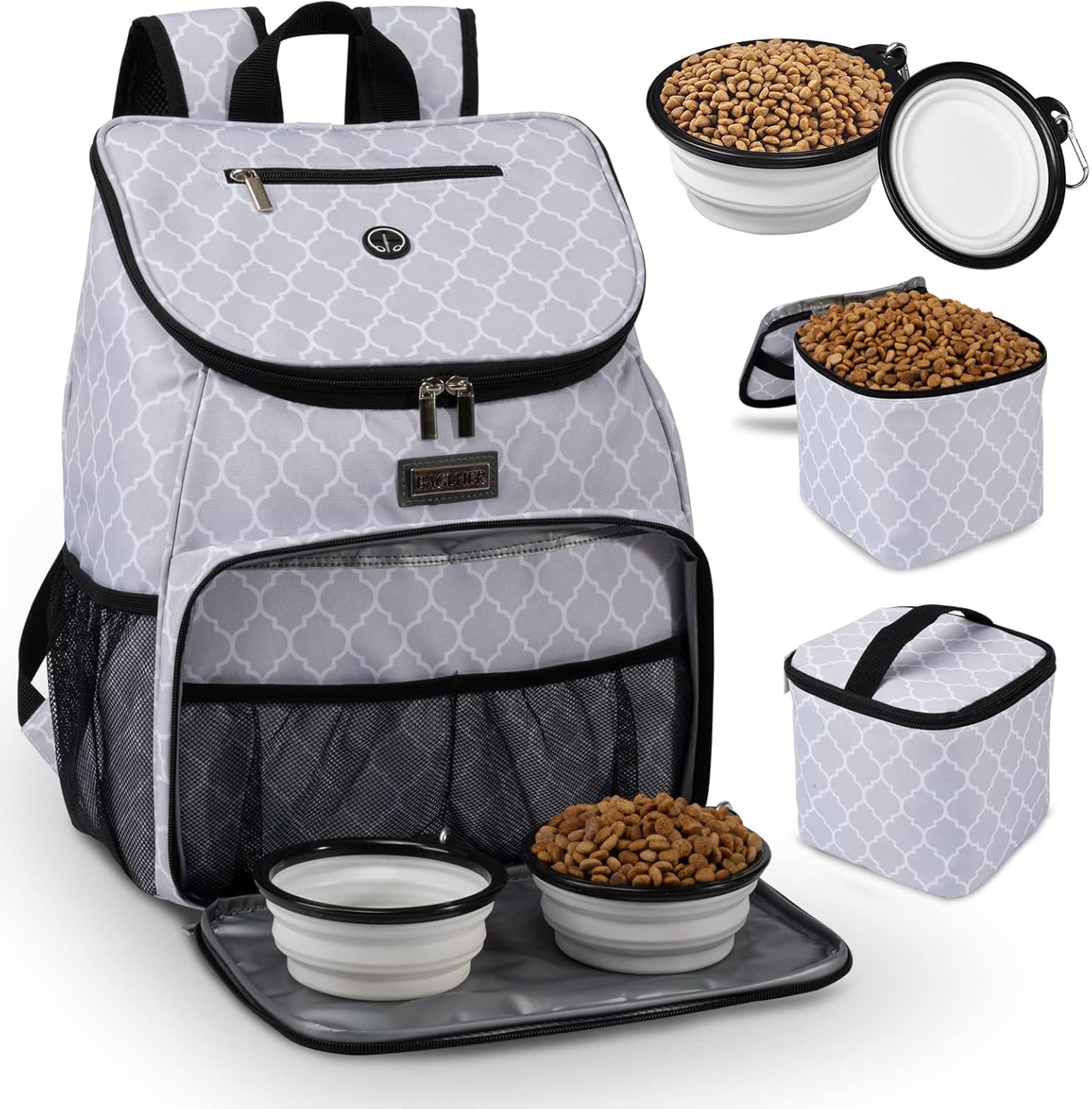 BAGLHER丨Dog Travel Bag, Airline Approved Pet Supplies Backpack, Dog Travel Backpack with 2 Silicone Collapsible Bowls and 2 Food Baskets - Pawvie