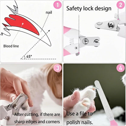 Cat Nail Clippers for Beginners and Groomers - Durable pet trimmer - Supplies with Safety Guard, Avoid Overcutting - Grooming Tool for Small Animals Tiny Dog Indoor Cat Bunny Rabbit Bird Kitten (Pink)