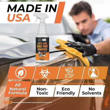 32oz Heavy Duty Bird Poop Remover & Stain Cleaner for Cars and Outdoor Vehicles - Powerful Stain Remover Spray, Safe on Paint, Eco-Friendly Formula for Easy Cleaning and Protection - Made in the USA