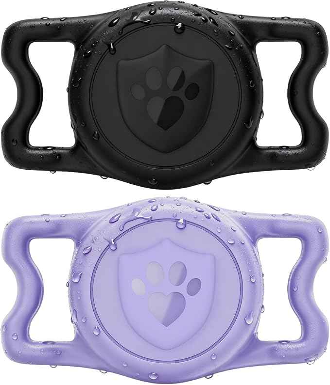 for Airtag Dog Collar Holder – (2 Pack) IP68 Waterproof Dog Air Tag Holder for Dog Collar, Anti-Lost & Durable Silicone Case, Compatible with Apple AirTags (Black & Purple)