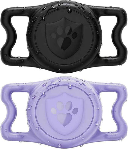 for Airtag Dog Collar Holder – (2 Pack) IP68 Waterproof Dog Air Tag Holder for Dog Collar, Anti-Lost & Durable Silicone Case, Compatible with Apple AirTags (Black & Purple)
