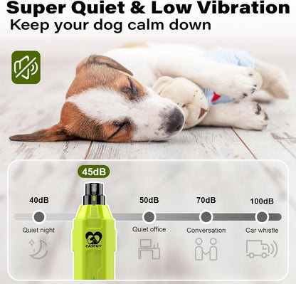 Casfuy 6-Speed Dog Nail Grinder - Newest Enhanced Pet Nail Grinder Super Quiet Rechargeable Electric Dog Nail Trimmer Painless Paws Grooming & Smoothing Tool for Large Medium Small Dogs (Green)
