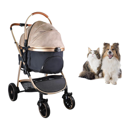 Dog Stroller for Small Medium Dogs, 3 in 1 Folding Pet Stroller Up to 33 lbs, 4 Wheels Pet Strolling Cart with Zipperless Entry, Cat Dog Travel Carrier with Cup Holder & Storage Basket - Pawvie