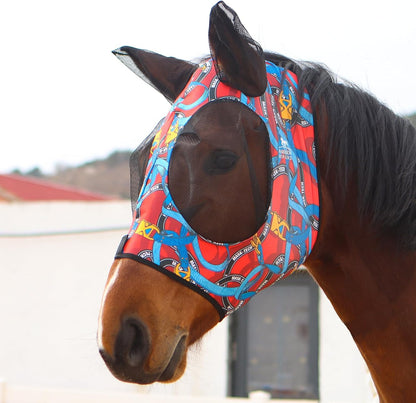 Harrison Howard Super Comfort Stretchy Fitting Horse Fly Mask with UV Protection Soft on Skin with Breathability Knitted Printing Medium