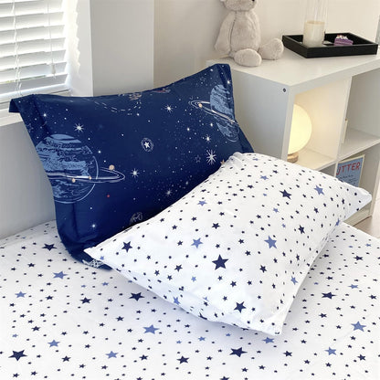 7 Piece Boys Space Comforter Set Twin Size Bed in A Bag Star Rocket Galaxy Universe Planets Bedding Set for Kids Teens Girls Microfiber Blue Quilt All Season