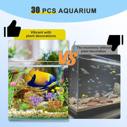 30Pcs Aquarium Plants, Green Fish Tank Plants, Artificial Aquarium Fish Tant Decor Plants, Plastic Water Grass Fish Tank Decorations