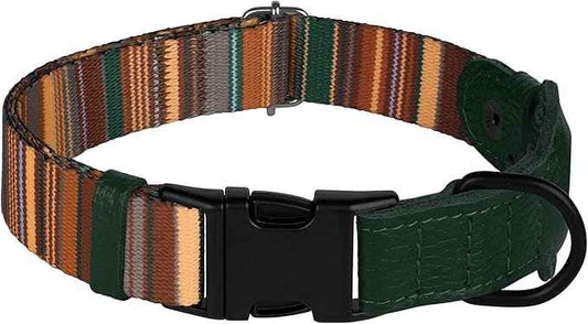 AirTag Dog Collar with Metal Buckle - Printed Nylon Soft Leather Dog Collar with Apple AirTag Holder - Secure Tracking GPS Pet Collars for Girl Boy Small Large Dogs (L, 17"-21" Neck Fit, Striped)