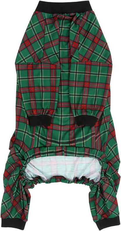 HDE Dog Pajamas One Piece Jammies Jumpsuit Pet Clothes Outfit Stretchy Lightweight Comfy Shirt Pjs for M-3XL Dogs Holiday Plaid - M