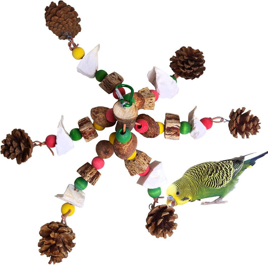 kathson Parrot Chew Toys, Medium Size Natural Wooden Bird Toys with Colorful Blocks, Hanging Bird Cage Accessories for Cockatiels, Conure, Cockatoos, 2 Pack (Style B)