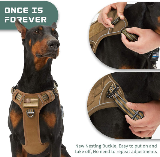 BUMBIN Tactical Dog Harness for Large Dogs No Pull, Famous TIK Tok No Pull, Fit Smart Reflective Pet Walking Harness for Training, Adjustable Dog Vest Harness with Handle Brown L