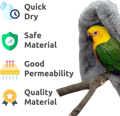 SIMENA Bird Blanket for Cage, Corner Fleece Bed for Birds, Cozy Bird Warmer, Parrot House for Cage, Cuddle Nest Hanging Toy for Lovebirds Parakeet (XL)