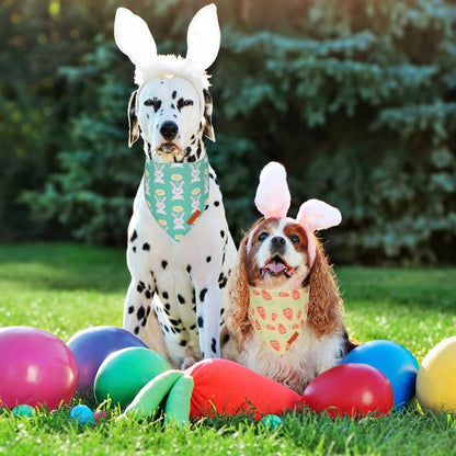 PTDECOR Easter Dog Bandana, Green and Yellow Rabbit Carrot Reversible Holiday Dog Scarf, Multi Size, Triangle Pet Easter Bandanas for Small Dogs Pets (Small)