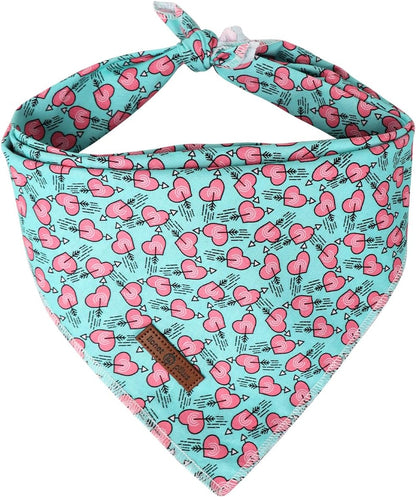 Lionet Paws Valentine Dog Bandana for Small Medium Dogs,Blue Green Hearts Kerchief Washable Dog Triangle Bibs Scarf for Girl or Boy Gift