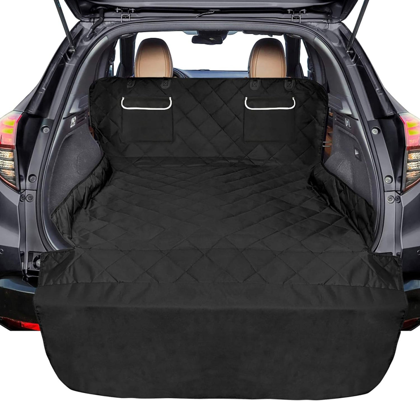 F-color SUV Cargo Liner for Dogs, Waterproof Pet Cargo Cover Dog Seat Cover Mat for SUVs Sedans Vans with 2 Large Pockets, Non-Slip, Large Size Universal Fit, Black - Pawvie
