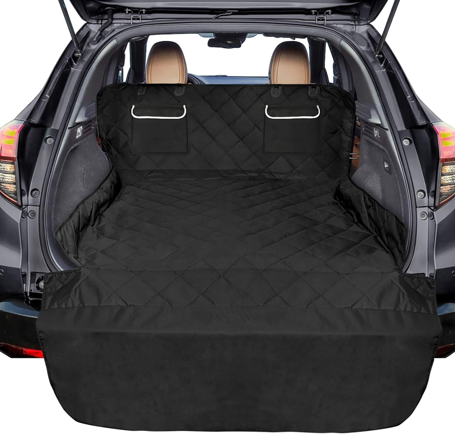 F-color SUV Cargo Liner for Dogs, Waterproof Pet Cargo Cover Dog Seat Cover Mat for SUVs Sedans Vans with 2 Large Pockets, Non-Slip, Large Size Universal Fit, Black - Pawvie