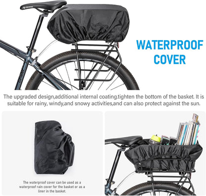 CXWXC Rear Bike Basket - Bicycle Rear Basket with Cargo Net and Waterproof Cover - Rear Mount Aluminium Bike Basket Large Capacity - Pawvie