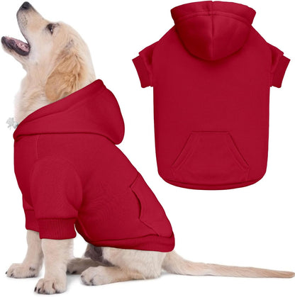 Dog Sweaters for Small Dogs Dog Hoodie Pet Sweater Solid Soft Brushed Fleece Pet Clothes Hoodie Sweatshirt with Pocket(Red-S)