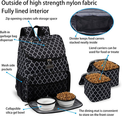 BAGLHER丨Dog Travel Bag, Airline Approved Pet Supplies Backpack, Dog Travel Backpack with 2 Silicone Collapsible Bowls and 2 Food Baskets - Pawvie