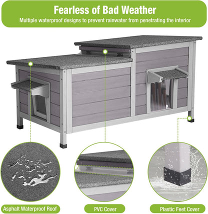 GUTINNEEN Outdoor Cat House Weatherproof Feral Kitty Shelter for Winter Cat Condo with Large Opening Roof (1-Story（AIR93）)