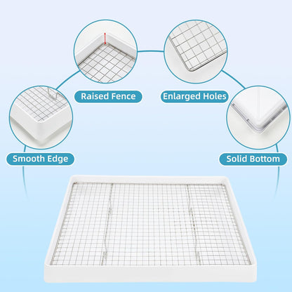 FHTONGE Extra Large Rabbit Litter Box with Large Steel Grid Holes, Bunny Potty Trainer Tray for Cage, Rectangular Rabbit Litter Pan Pet Toilet for Rabbit Guinea Pig Rat Chinchilla Hedgehog Hamster