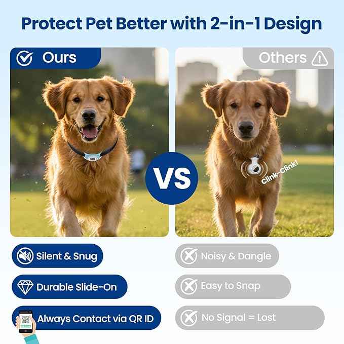 for Airtag Dog Collar Holder with QR ID Tag, Glow in the Dark, Fluorescent Waterproof Silicone for Airtag Case for Dog Collars, Scan for Instant Alert, Emergency Contact, Pet Profile (Blue)