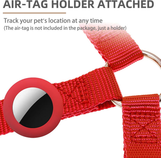 PUPTECK No Pull Dog Harness Soft Adjustable Basic Nylon Step in Puppy Vest Outdoor Walking with ID Tag and A-ir Tag Case, Red, S