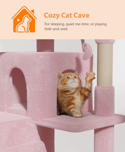 70'' Cat Tree Tower for Indoor Cats Large Adult,Cute/Tall Modern Cat Tree for Big Cats 20 lbs,Plush Multi-Level Cat Condo with Scratching Posts,Dangling Ball for Fun Play(Soft Pink, 70 inch)