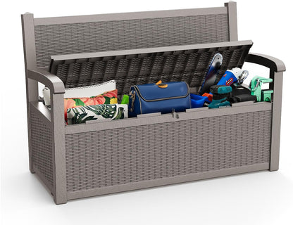 80 Gallon Storage Bench Deck Box, Waterproof and Lockable Outdoor Storage Furniture for Patio, Garden, and Porch – Perfect for Storing Garden Tools and Cushions (Gray)