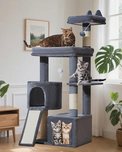 Taoqimiao Cat Tree for Indoor Cats, 55.1In Sturdy Cat Tower, Large Platform, Rotatable Round Condo with Large Scratch Board, Extended Cat House, Thickened Full-Sisal Scratching Post, Smoky Gray, F10G
