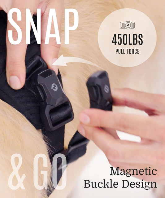 2025 New Edition, Fei & Eve MagEase Dog Harness - 3-Second Magnetic Buckles | 3-Point No-Pull Control | Heavy-Duty 900D Nylon | Dual Safety Handles | Breathable Mesh | Adjustable Fit, Large, Champagne