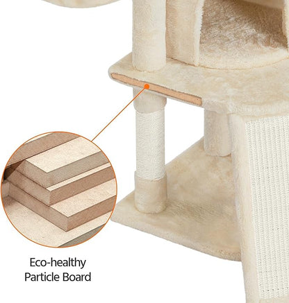 Topeakmart 42in Cat Tree Tower for Indoor Cats, Cat Condo with Perch & Hammock, Activity Center, Multi-Level Cat Furniture with Scratching Posts, Cat House, Beige