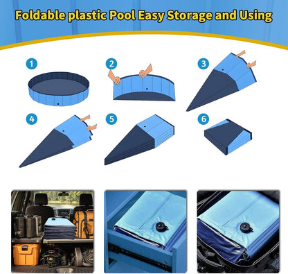 Foldable Dog Pool, 71" x 12" Large Kiddie Pool with Hard Plastic, Non-Slip Dog Bath Tub for Outdoor Backyard, Collapsible Dog Swimming Pool for Kids Dogs Pets (Blue)