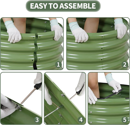 1MORE Galvanized Raised Garden Bed- Planter Garden Boxes Outdoor, Raised Beds for Gardening, 4x2x1.4ft Metal Garden Bed Kit for Vegetables Flower, Planter Raised Bed with Protective Tape & Tools.Green