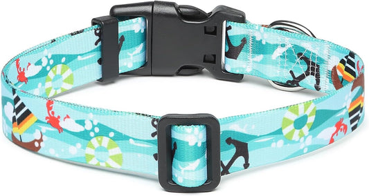 Mercano Adjustable Dog Collar - Special Design Patterns, Soft Nylon Comfortable Durable Pet Collar for Small Medium Large Dogs (S, Sail)