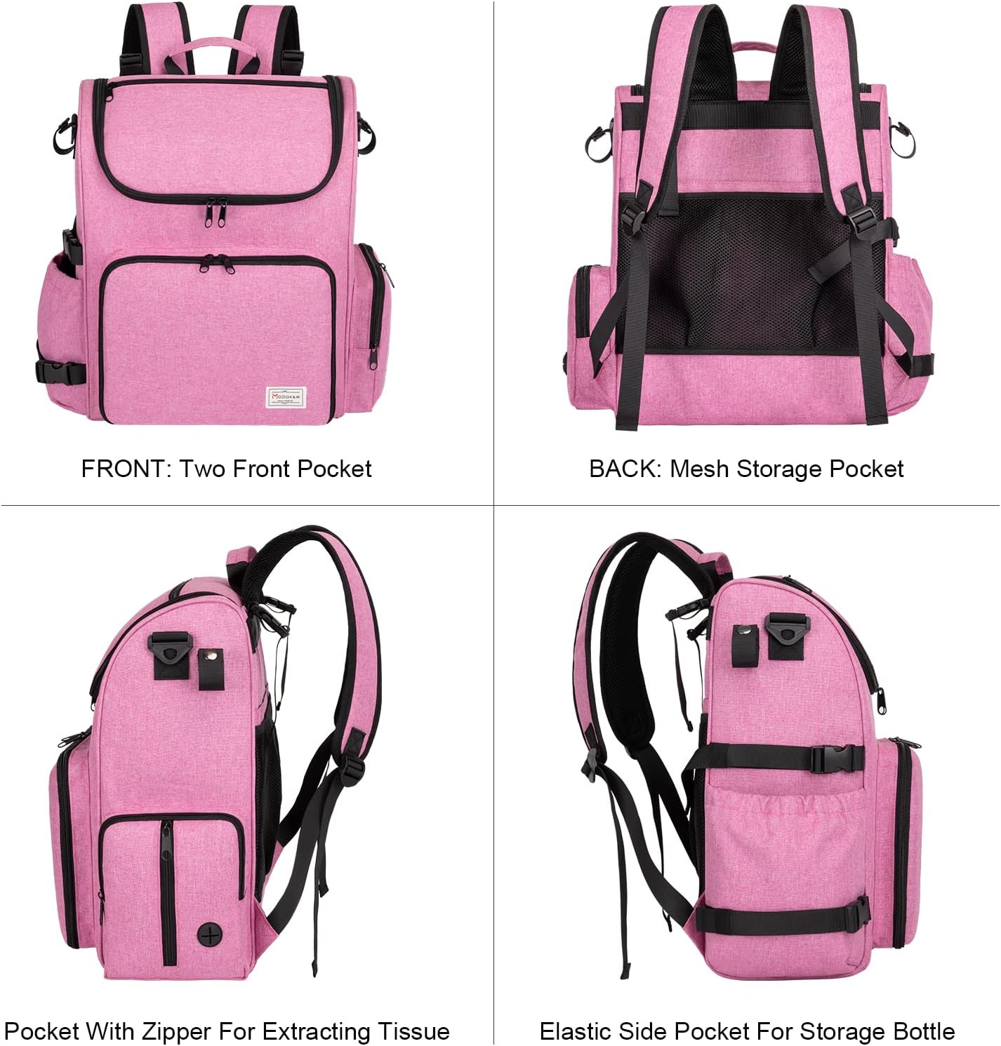 Modoker Dog Travel Bag Backpack, Airline Approved Pet Accessories Organizer for Dog and Cat with Shoulder Strap, 2 Dog Food Storage Containers, 2 Collapsible Dog Bowls,1 Pet Mat, Pink - Pawvie