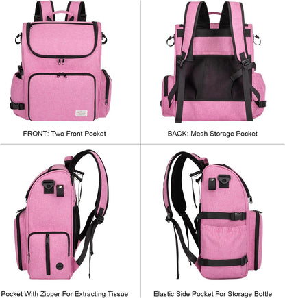Modoker Dog Travel Bag Backpack, Airline Approved Pet Accessories Organizer for Dog and Cat with Shoulder Strap, 2 Dog Food Storage Containers, 2 Collapsible Dog Bowls,1 Pet Mat, Pink - Pawvie