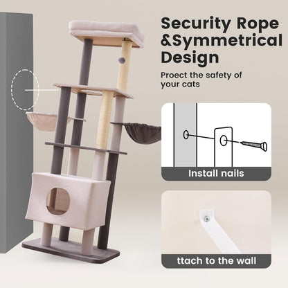 Gardner Pet 65in Heavy Duty Cat Tree Tower for Large Cats, Multi-Level Cat Furniture with Replaceable Sisal Scratching Post, Hammock | Extra-Large Platform & Condo Easy to Clean (Corduroy)