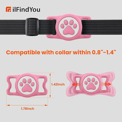 4 Pack IP68 Waterproof Compatible with Air Tag Dog Collar Holder, Silicone Dog Air tag Holder for Apple Air Tag (Black&Pink&Blue&Rosered)