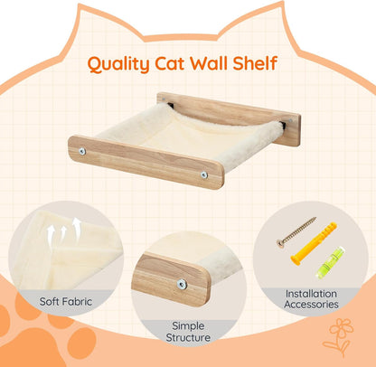 HOOBRO Cat Wall Shelf Set of 2, Wall Mounted 4-Level Cat Steps with Jute Scratching Steps, Hammock Wall Mounted, Holds up to 40 lb, Cat Wall Furniture, for Playing, Natural NL41CS03