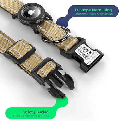 Dog Collar with QR Code, Reflective Dog Collar, Soft Neoprene Padded & Safety Locking Buckle Adjustable Pet Collar (Brown, XS-with Airtag Holder)